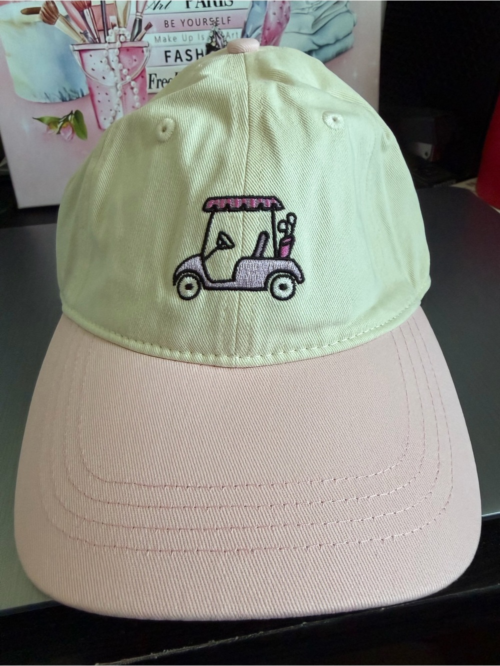 Frasier Sterling Pastel Yellow Crown & Light Pink Brim Golf Cart Cap NWT